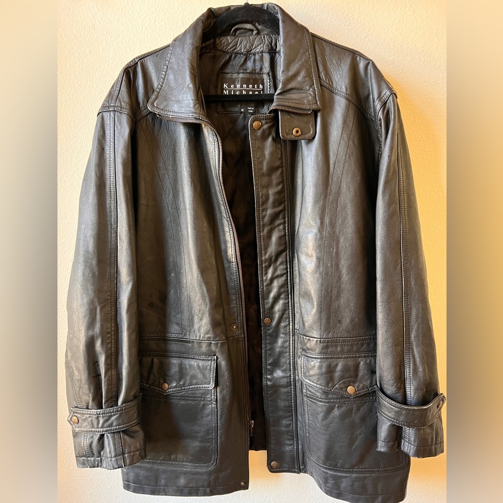 Vintage | 90s leather jacket black oversized biker grunge